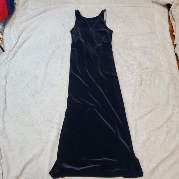 VTG Roberta Black Velvet Minimalist Goth Prom Witchy Maxi Slip Dress Women Small - Picture 1 of 7